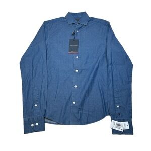 Tommy Hilfiger Untucked Dress Shirt Mens XS 13-13.5‎ 34/35 Blue Stretch NEW